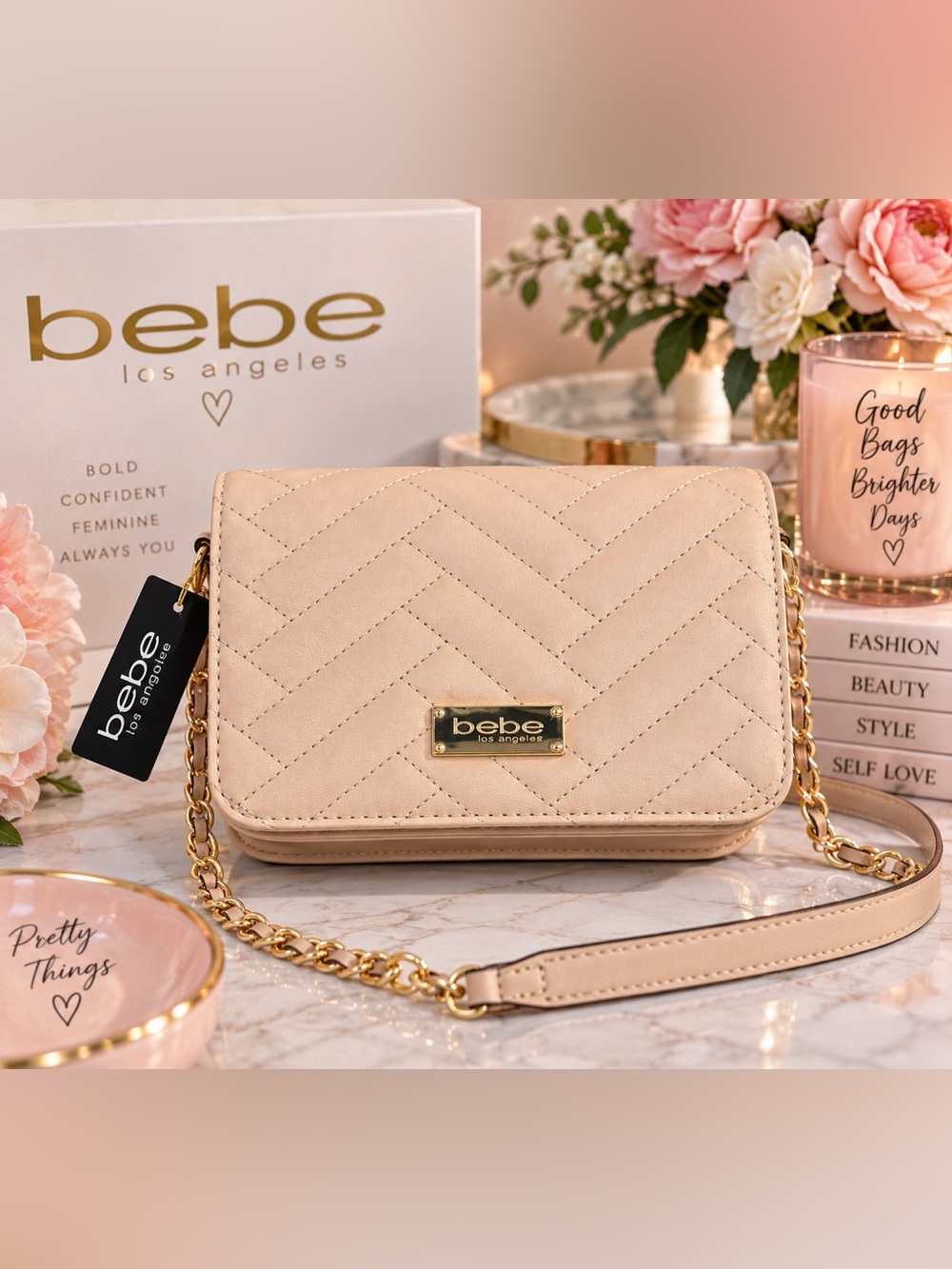 ✨ NWT bebe Sophia Small Crossbody Bag – Beige/Blush
